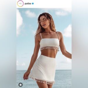 Patbo Pearl Beaded Satin Skirt and Bralette Set